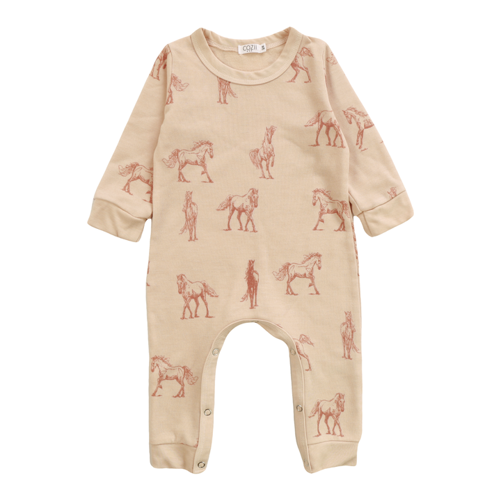 Horse Printed Western Romper in Brown
