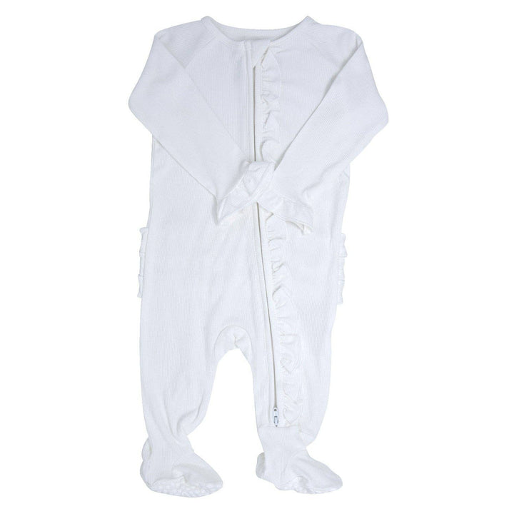 SWB Ruffle Ribbed Footie in Pure White