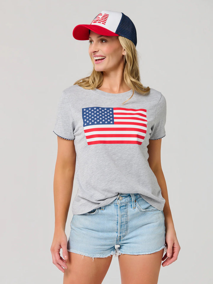 American Flag Relaxed Tee in Grey