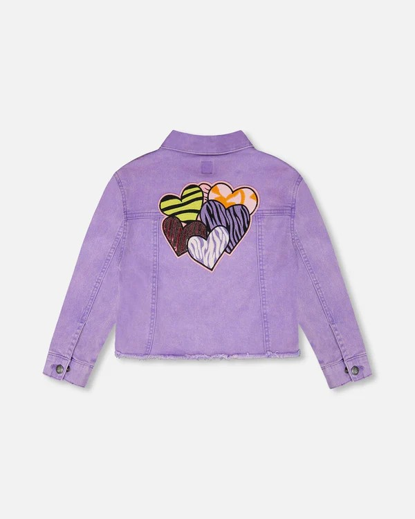 DPD Purple Embroidered Hearts Denim Jacket