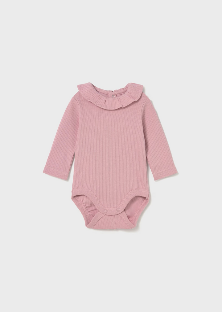 Ribbed Ruffle Neck Onsie Pink