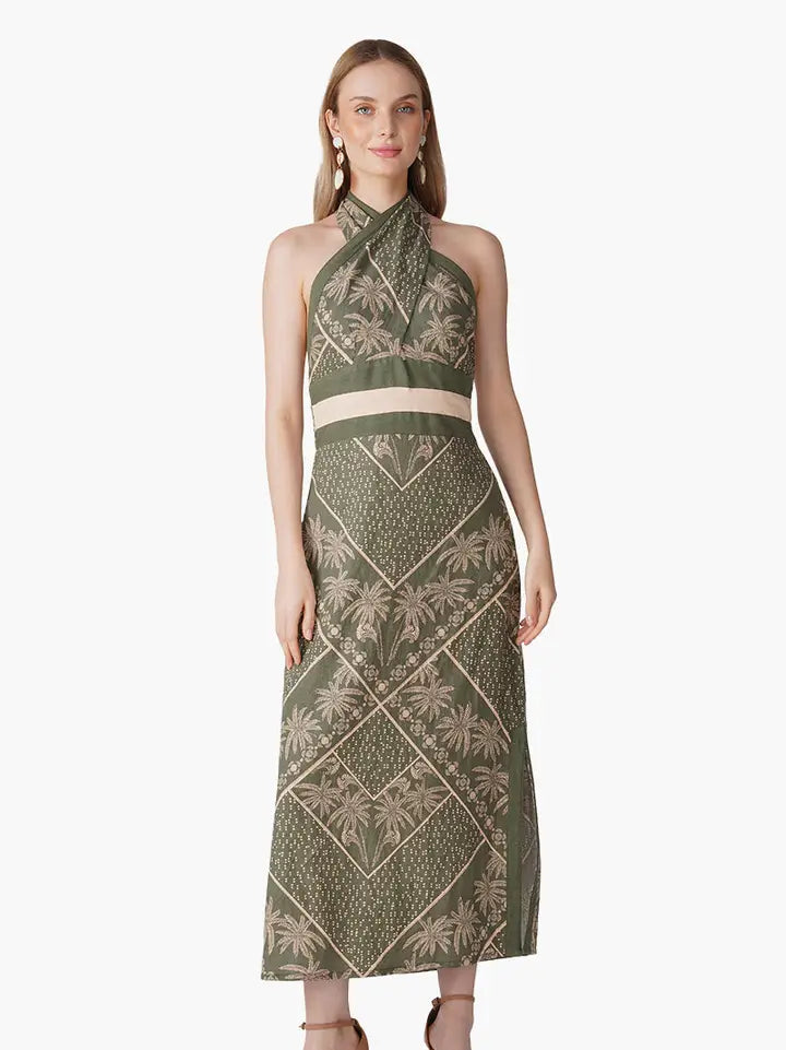 Green Paradise Palm Wrap Dress