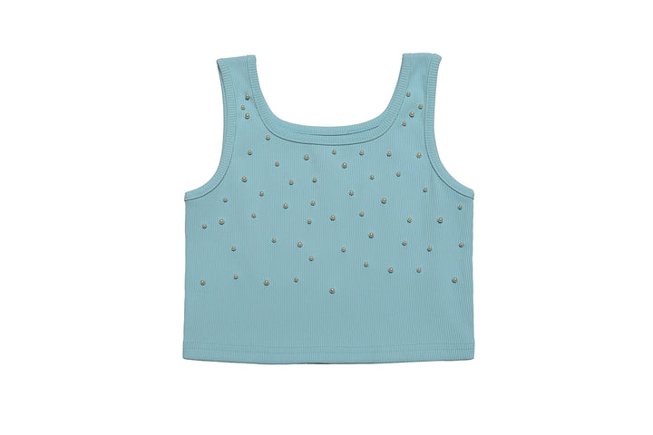 Blue Crop Top with Pearls