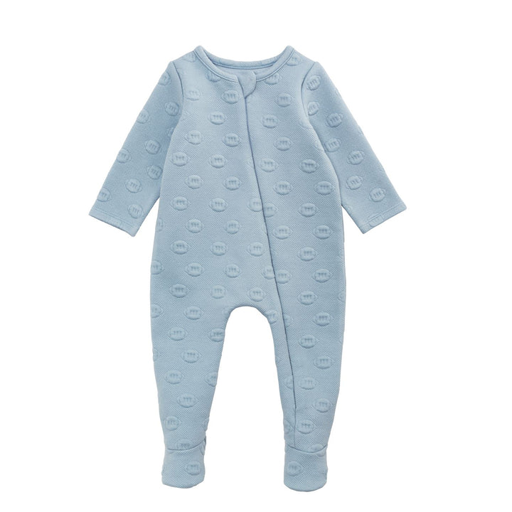 Blue Quilted Football Zip Footie