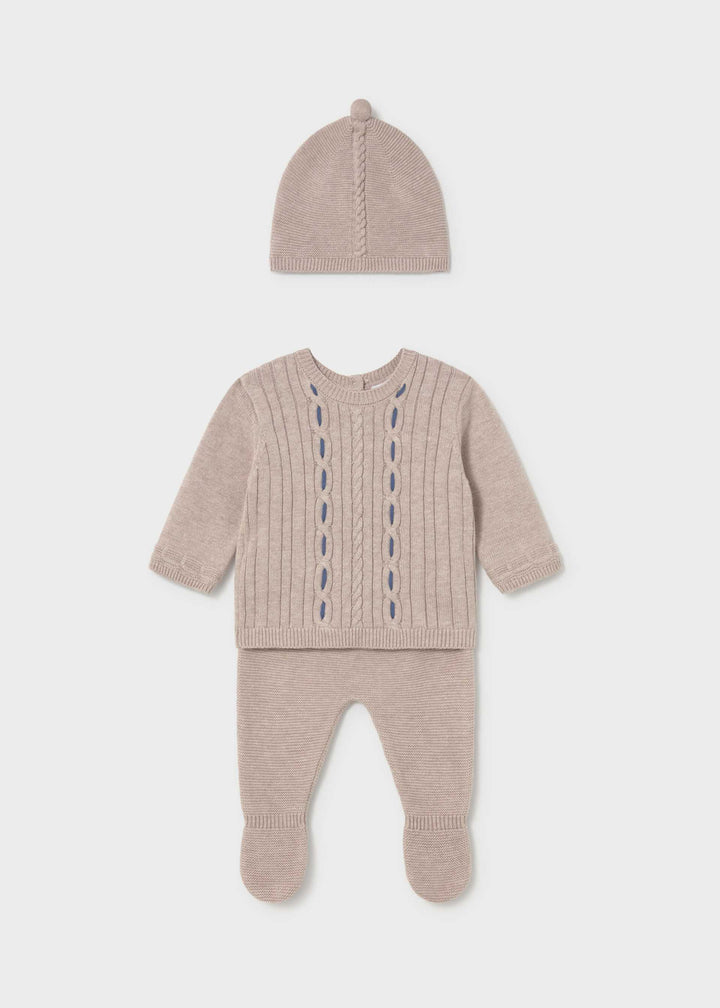 Mayoral Knit Top, Footed Pants & Hat Set, style 02503, color 050
