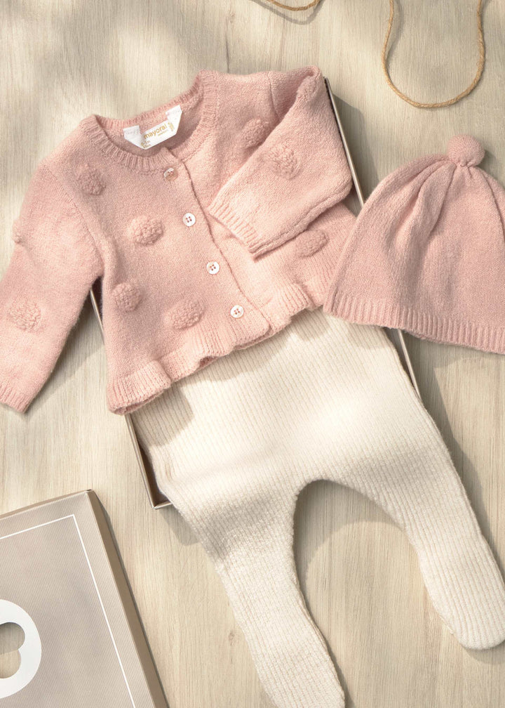 Mayoral Cardigan, Footed Pants & Hat Set, color 011