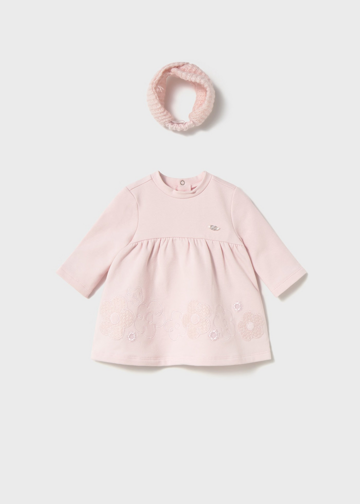 Pink Flower Sweat Dress with Knit Headband