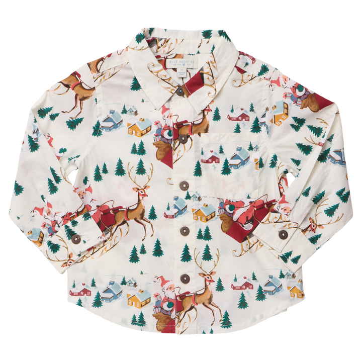 Pink Chicken Boys Jack Shirt - Santa Sleigh - front view