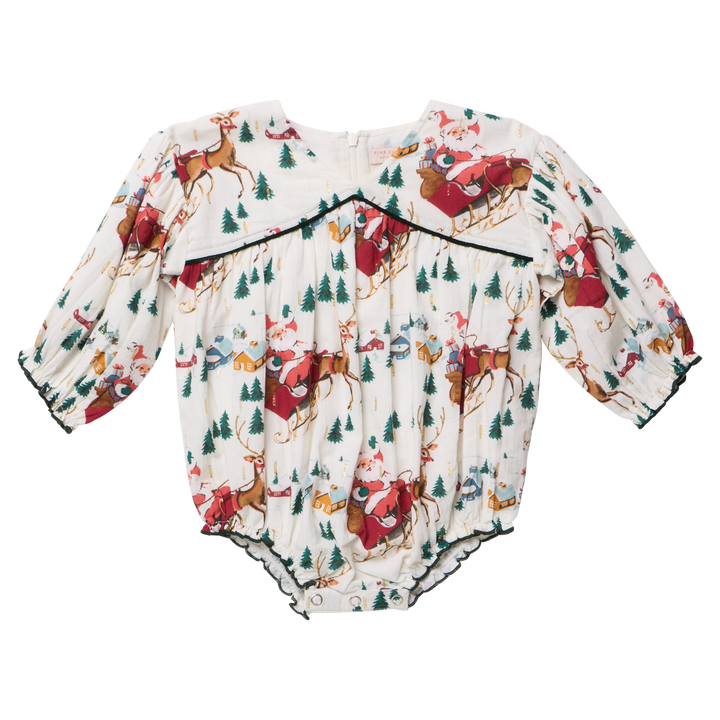 Pink Chicken Baby Girls Wynne Bubble - Santa Sleigh - front view