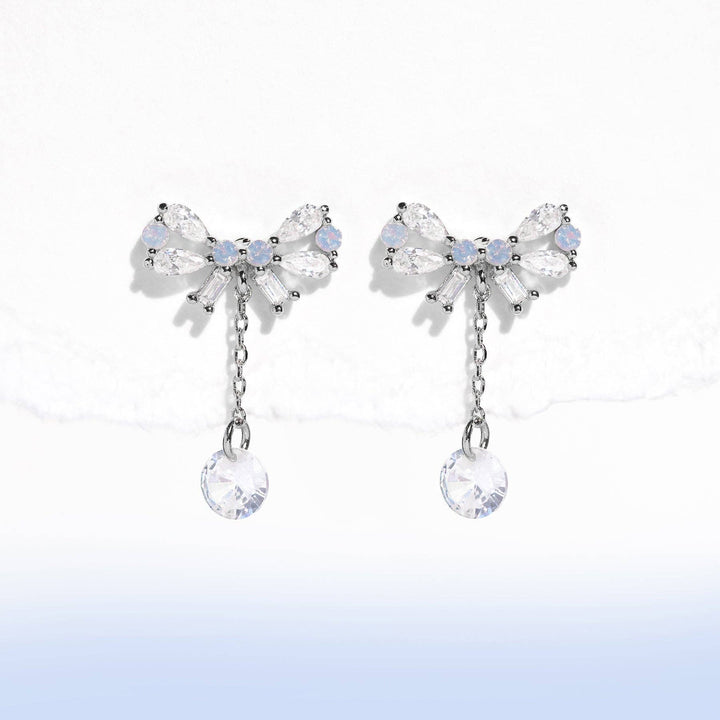 Girls Crew Mini Bow Dew Drop Earrings: Silver