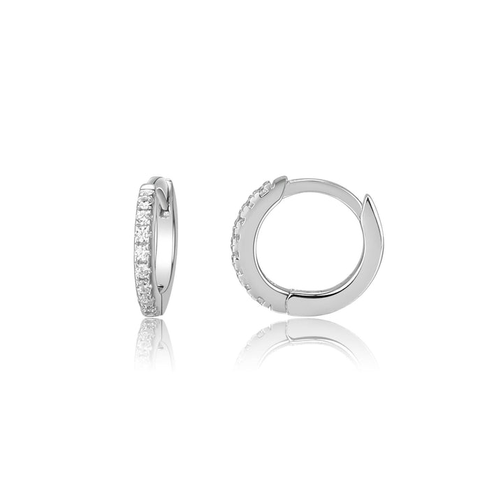 Sterling Silver Huggie CZ Hoop Earrings Clear / 13mm