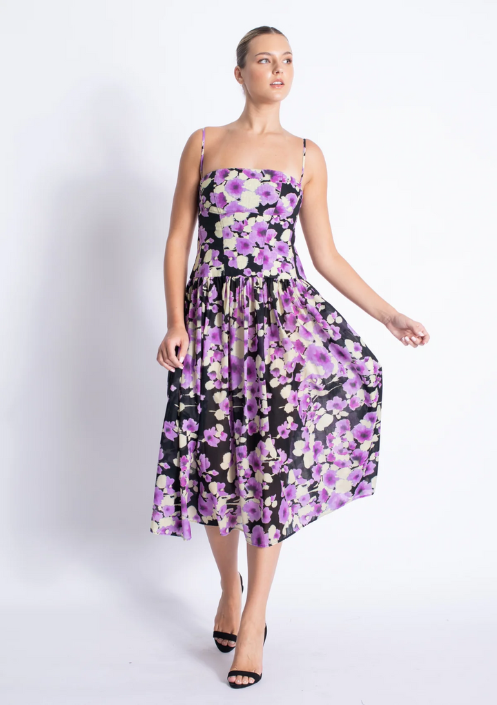 TRUMAN Floral Printed Dress in Black & Purple