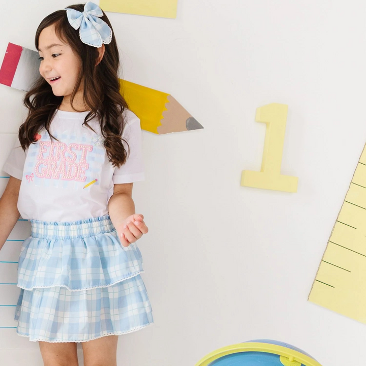 Blue Plaid Bow Headband Back to School