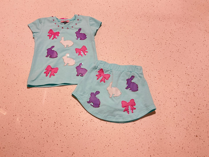 Bunny Tee & Skort Set in Aqua