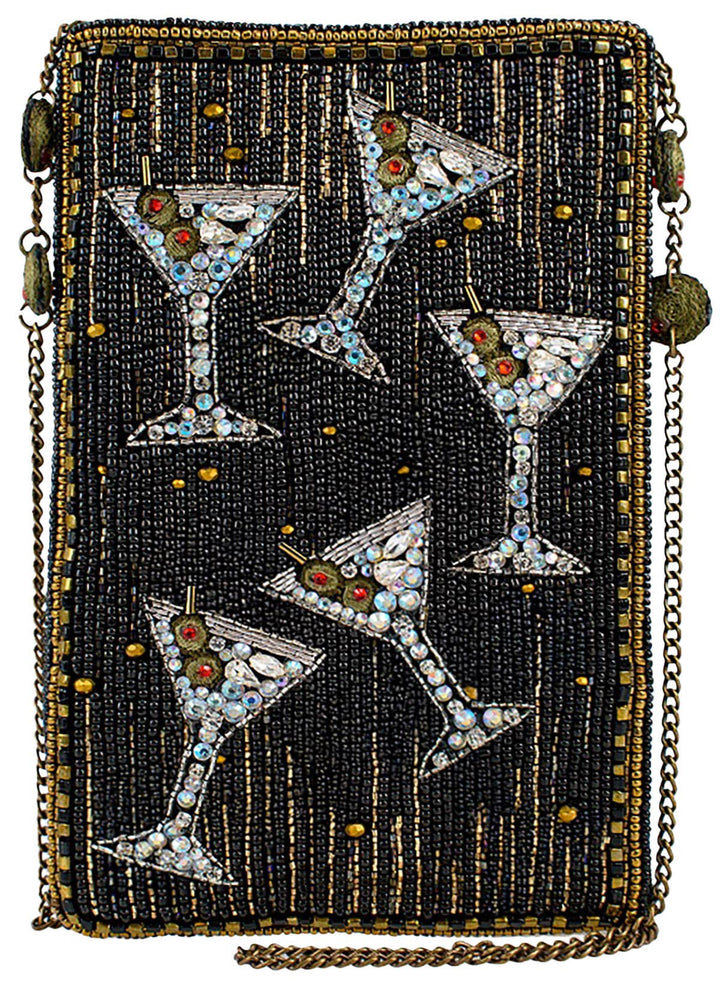 Mary Frances Sip Happens black beaded martini mini crossbody bag, front view
