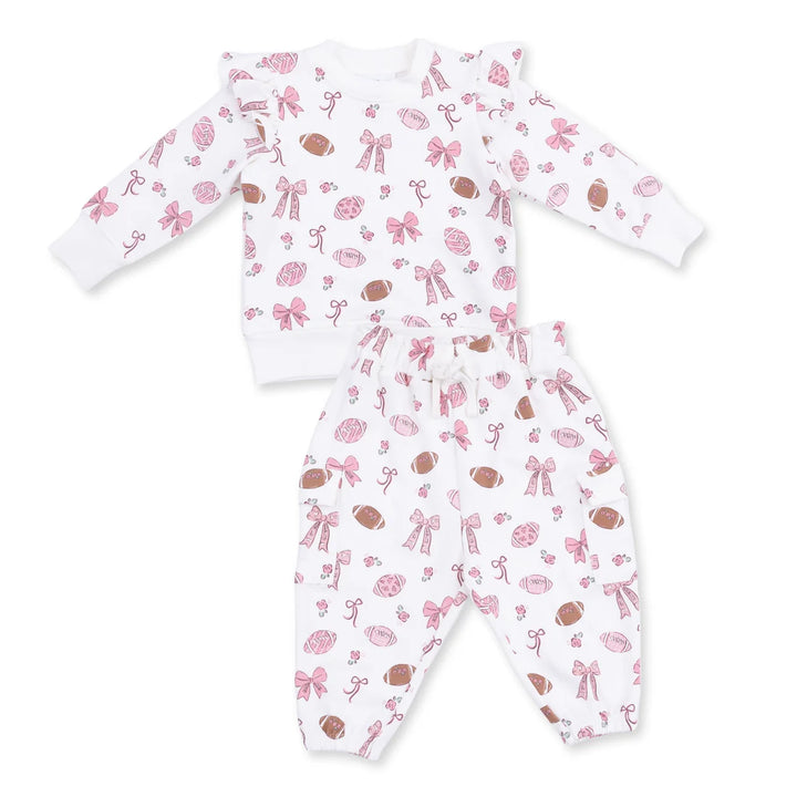 Angel Dear girls Footballs and Bows two-piece sweatsuit