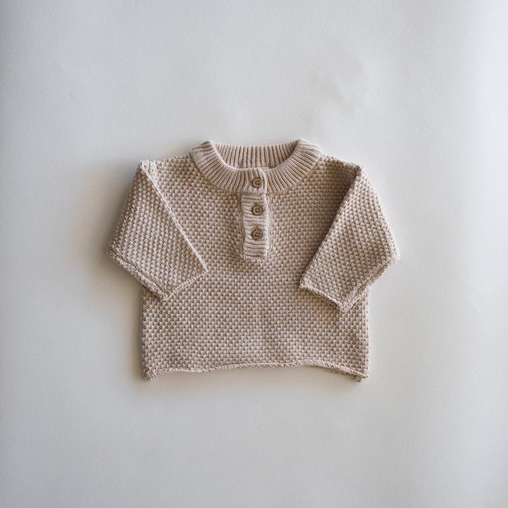 Organic Knit Baggy Long Sleeve Sweater Henley in Oak