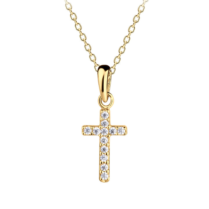 14K Gold-Plated Kids Cross CZ Necklace for Girls Communion 16-18 inch