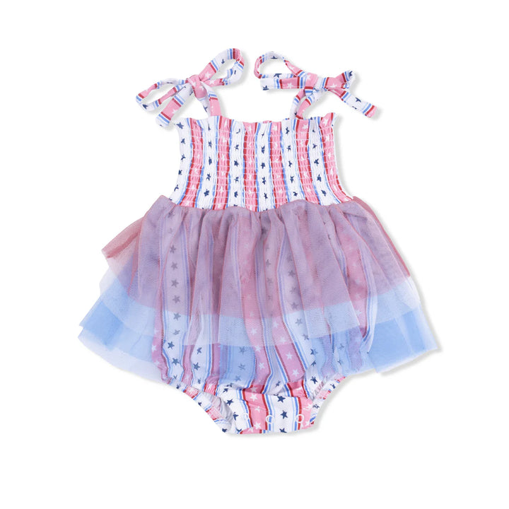 Baby romper with star pattern and tulle skirt on a white background tulle USA