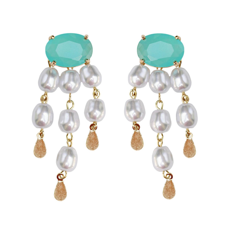 Seaglass and Pearl Tassel Statement Earrings