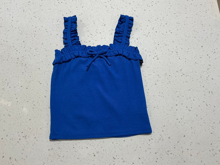 Ribbed Bow Ruffle Tank Top in Blue