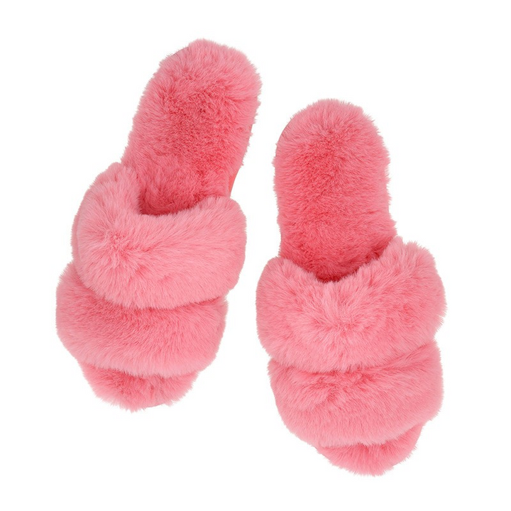 Plush Double Band Slippers Pink