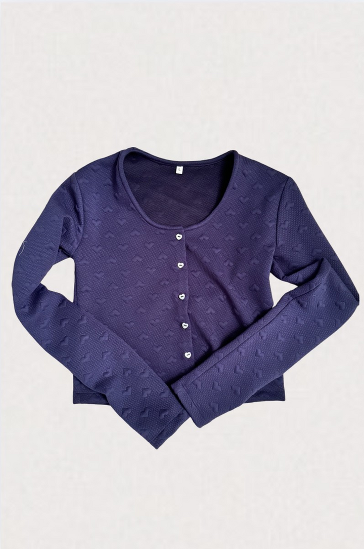 Tali Puff Heart Cardigan in Navy