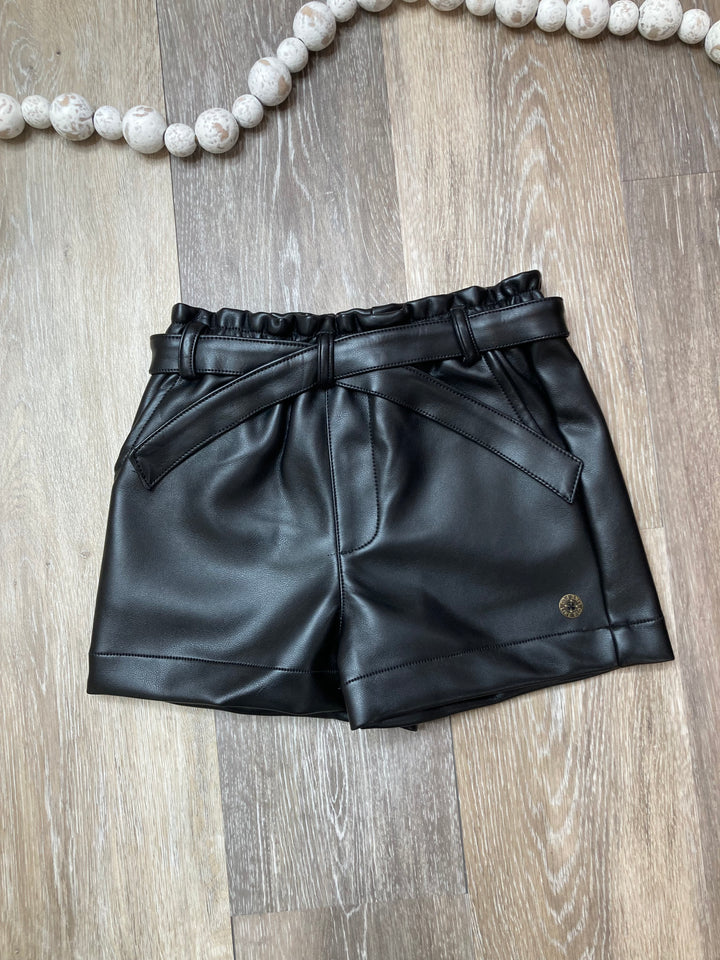 FLO Belted Black Faux Leather Shorts
