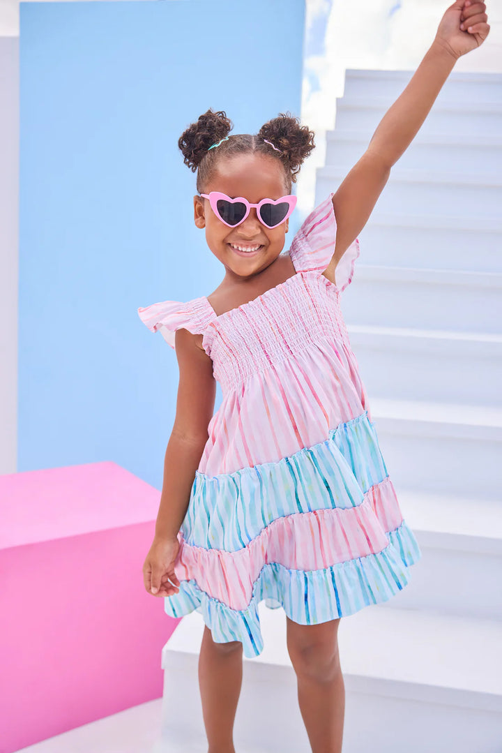 Two-Tiered Watercolor Multi Striped Dress