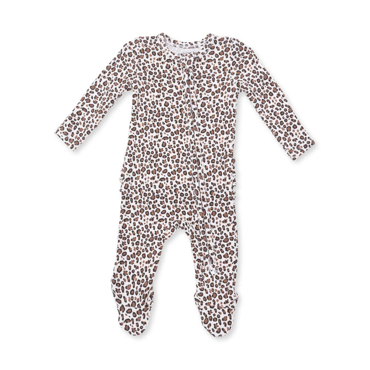 Leopard Ribbed Ruffle Zip Footie