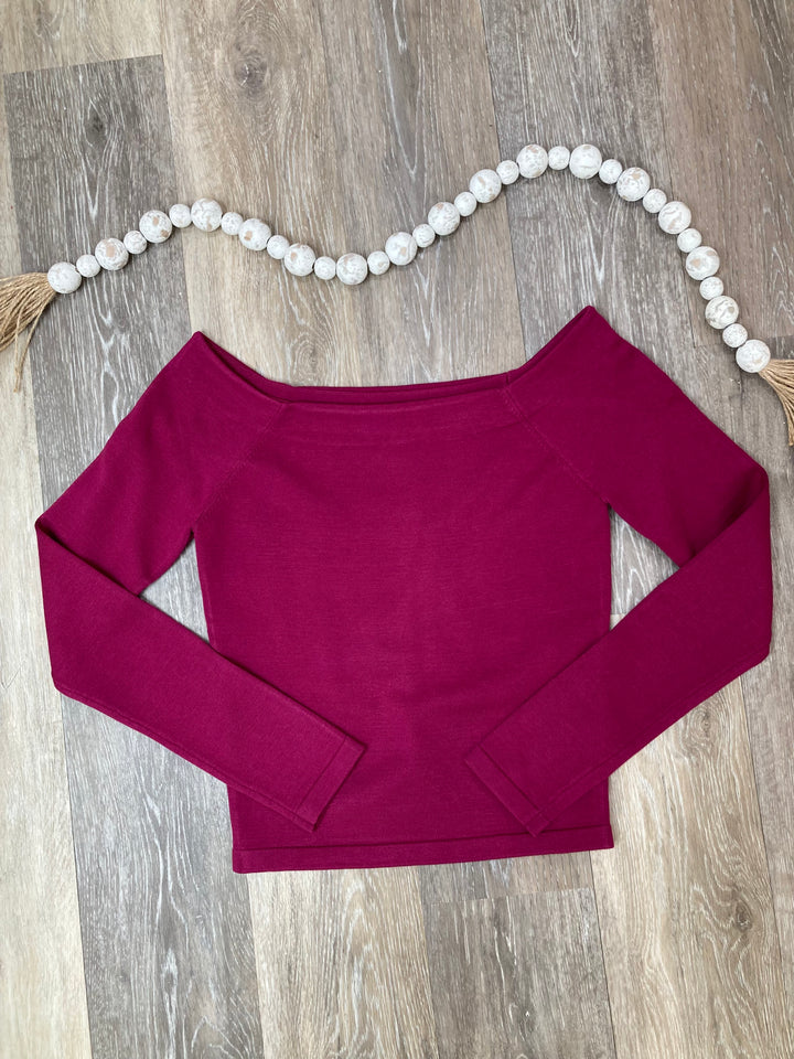 Berry Off Shoulder Ressi Sweater