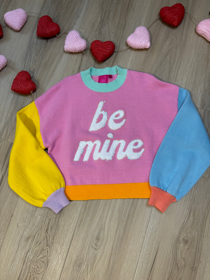 QOS Kids Pastel Colorblock Be Mine Sweater