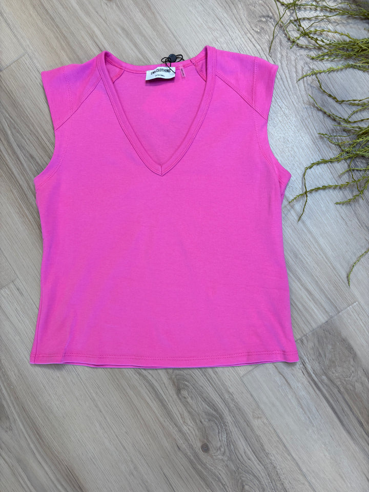Dayna V Muscle Tee in Bright Pink