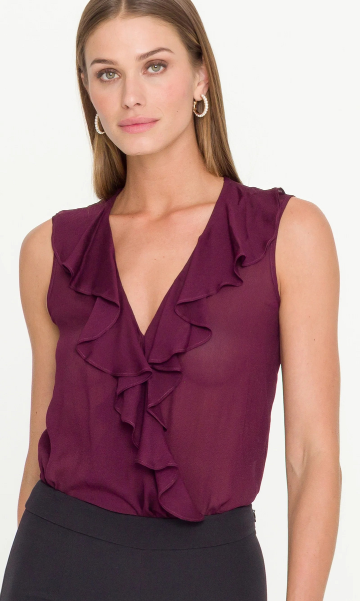 Caydence Georgette Bodysuit in Malbec