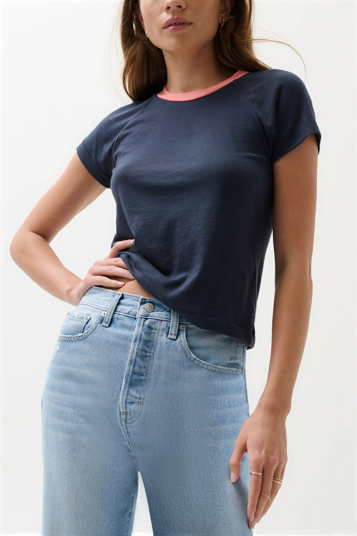 Ryn Shrunken Raglan Tee in navy