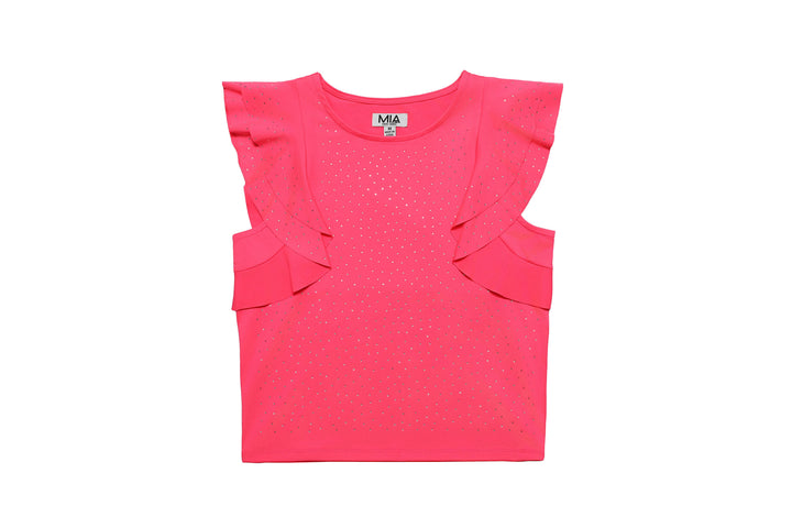 Studded Coral Flutter Sleeve Shirt