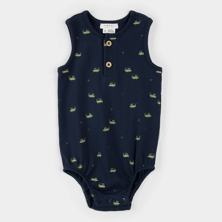 Grasshopper Print Ribbed Romper