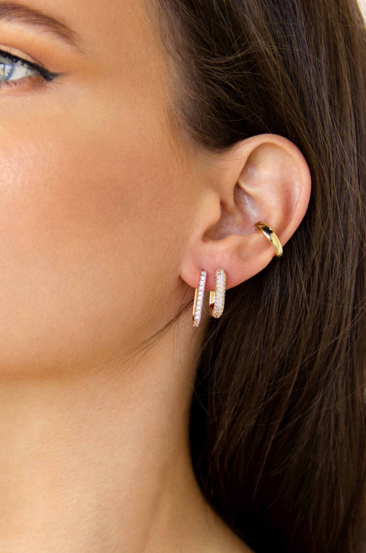 Petite Pave 18k Gold Plated Huggie Earrings: Clear Crystals / One Size