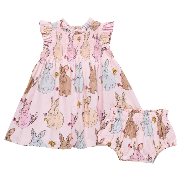 Baby Girl Vintage Bunnies Dress with Bloomer