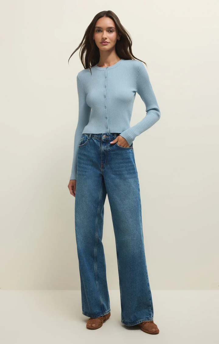 Patrice Ribbed Cardigan in Coast