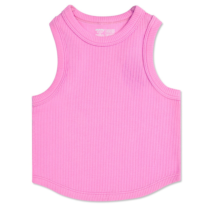 Rose Ribbed Crop Tank in Bright Pink