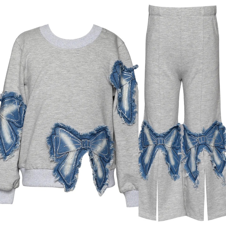 Flared Pant Set with Denim Bows