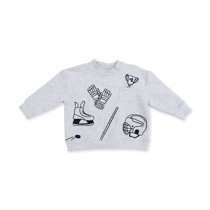 Angel Dear kids hockey embroidered drop sleeve sweatshirt