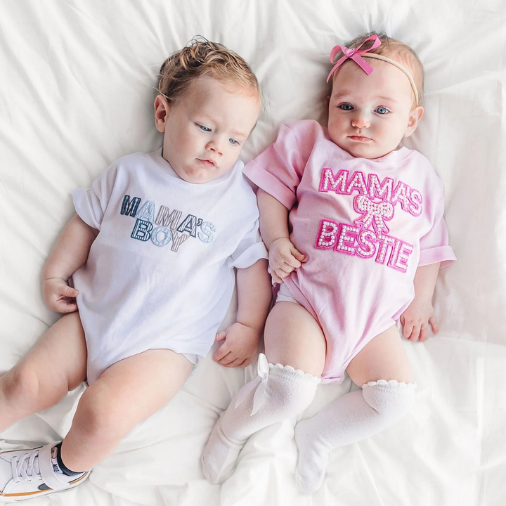 Mama's Boy Patch Romper in White