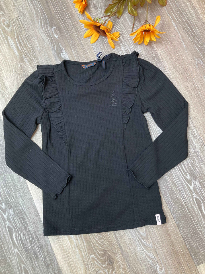 NON Black Ruffle Long Sleeve Top