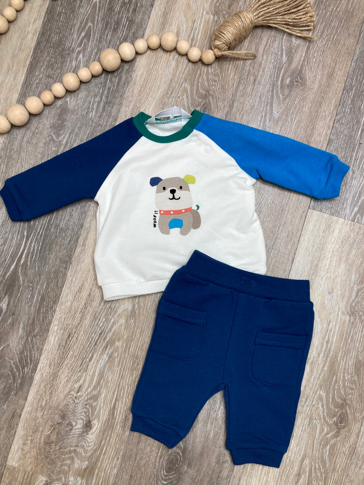 Color Block Woof Top with Joggers Set