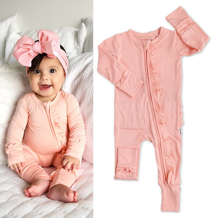 Pink Ruffle Zippered Bamboo Footie