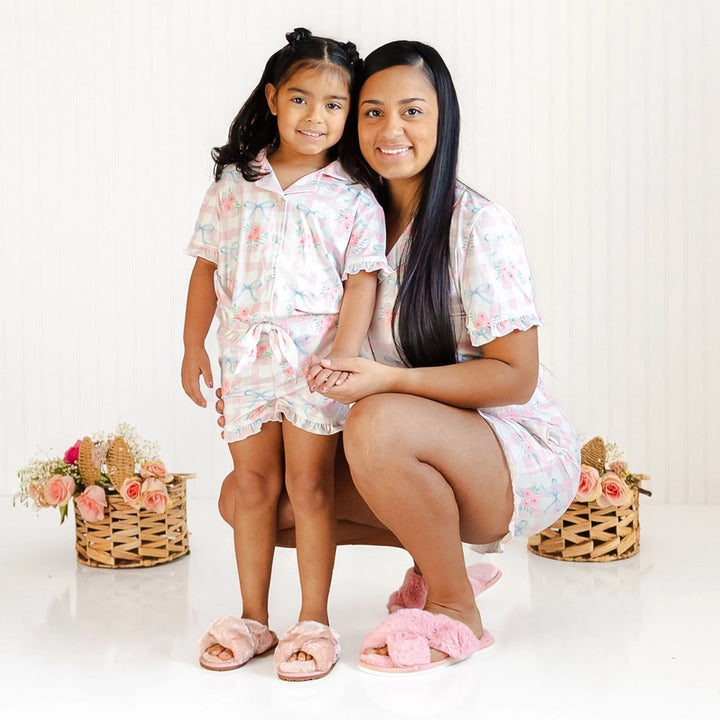 Gingham Tellis Bow Rose Pajama Child — alternate view 2
