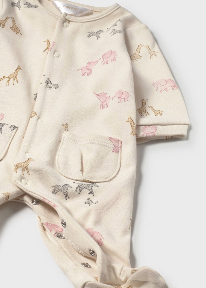 Girl Footie with All Over Print Safari Animals