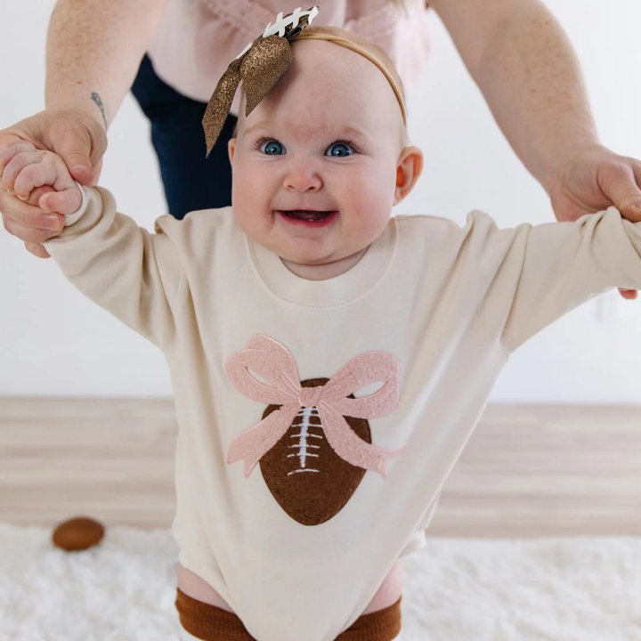 Coquette Football Patch Romper in Cream